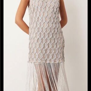 Beaded Fringe Cocktail Dress in Silver